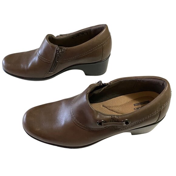 Clarks Genette Danby Chunky Heel Side Zip Shoes Womens Size 8 Brown Academia - Picture 3 of 6